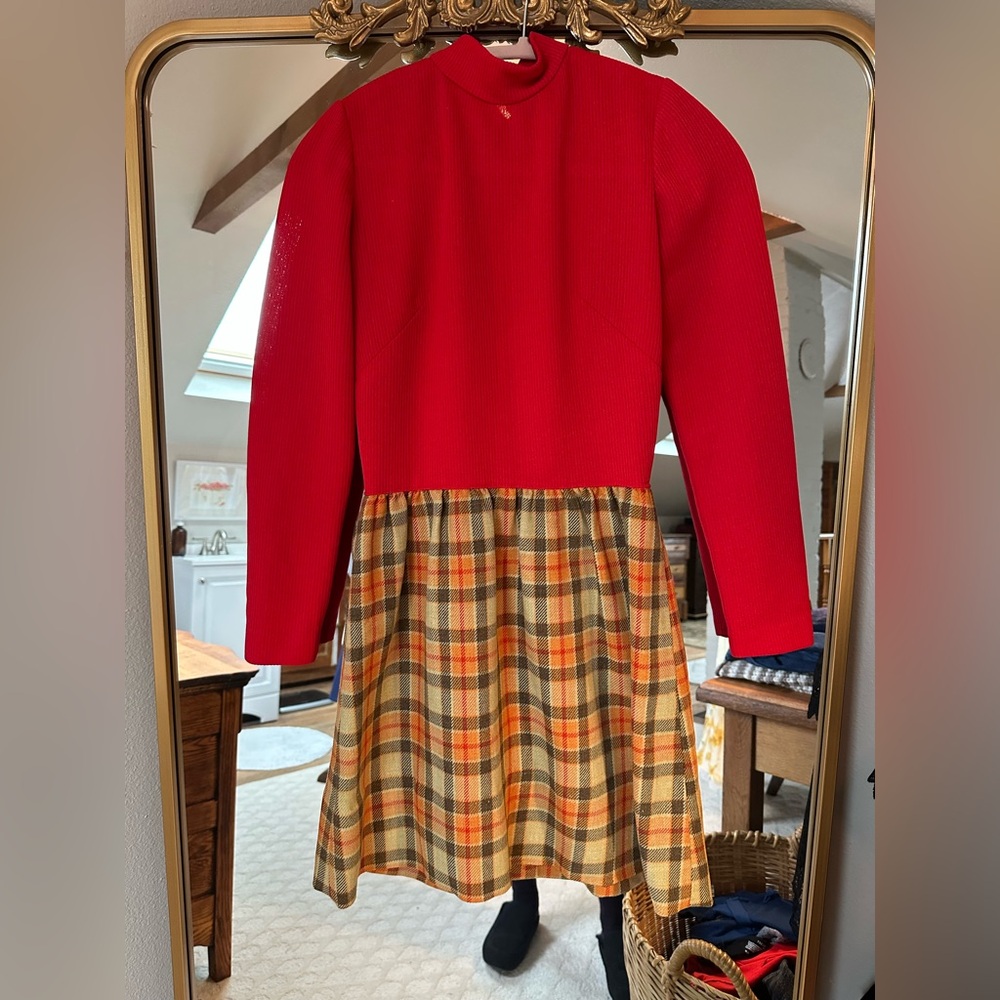 Red and Plaid Long Sleeve Dress